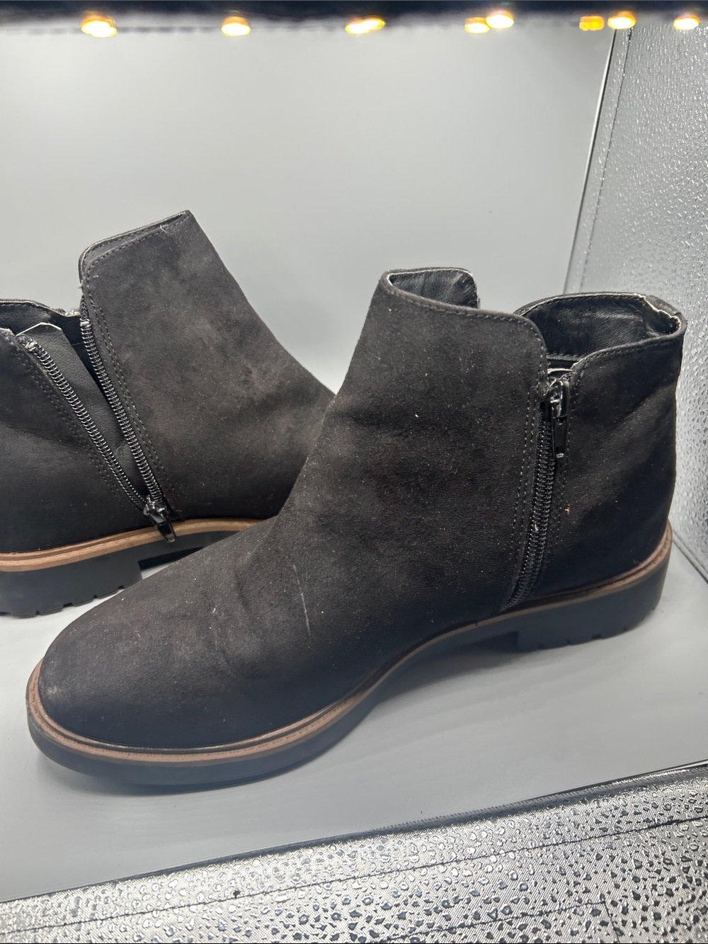 Esprit Black Suede Ankle Booties with Side Zip